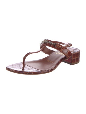 Christian Louboutin Embossed Leather Animal Print T-Strap Sandals