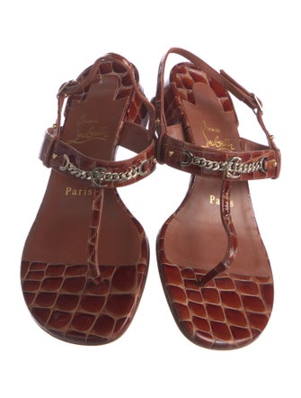 Christian Louboutin Embossed Leather Animal Print T-Strap Sandals