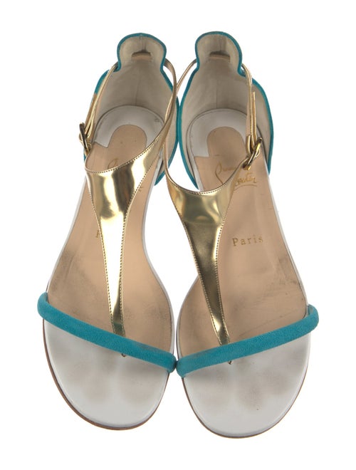 Christian Louboutin Suede Colorblock Pattern T-Strap Sandals
