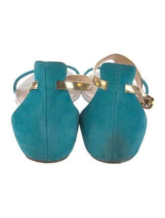 Christian Louboutin Suede Colorblock Pattern T-Strap Sandals