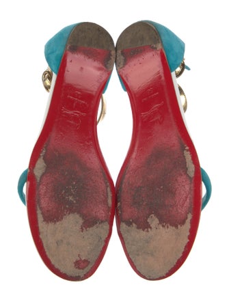 Christian Louboutin Suede Colorblock Pattern T-Strap Sandals