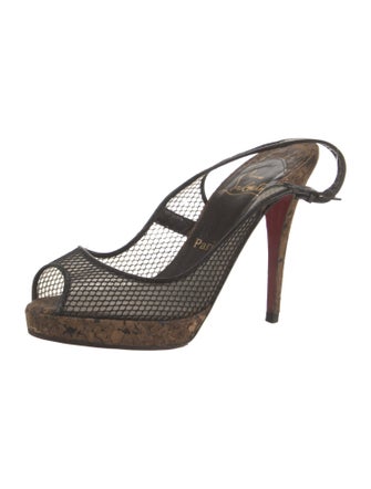 Christian Louboutin Mesh Leather Trim Embellishment Slingback Pumps