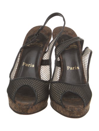 Christian Louboutin Mesh Leather Trim Embellishment Slingback Pumps