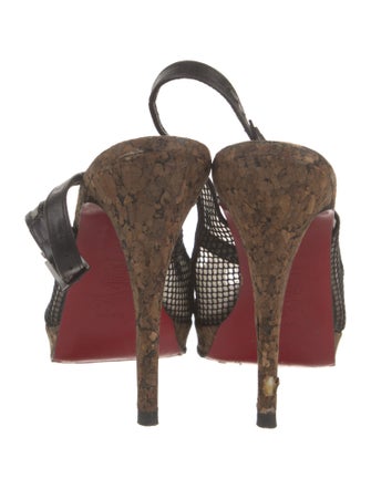 Christian Louboutin Mesh Leather Trim Embellishment Slingback Pumps