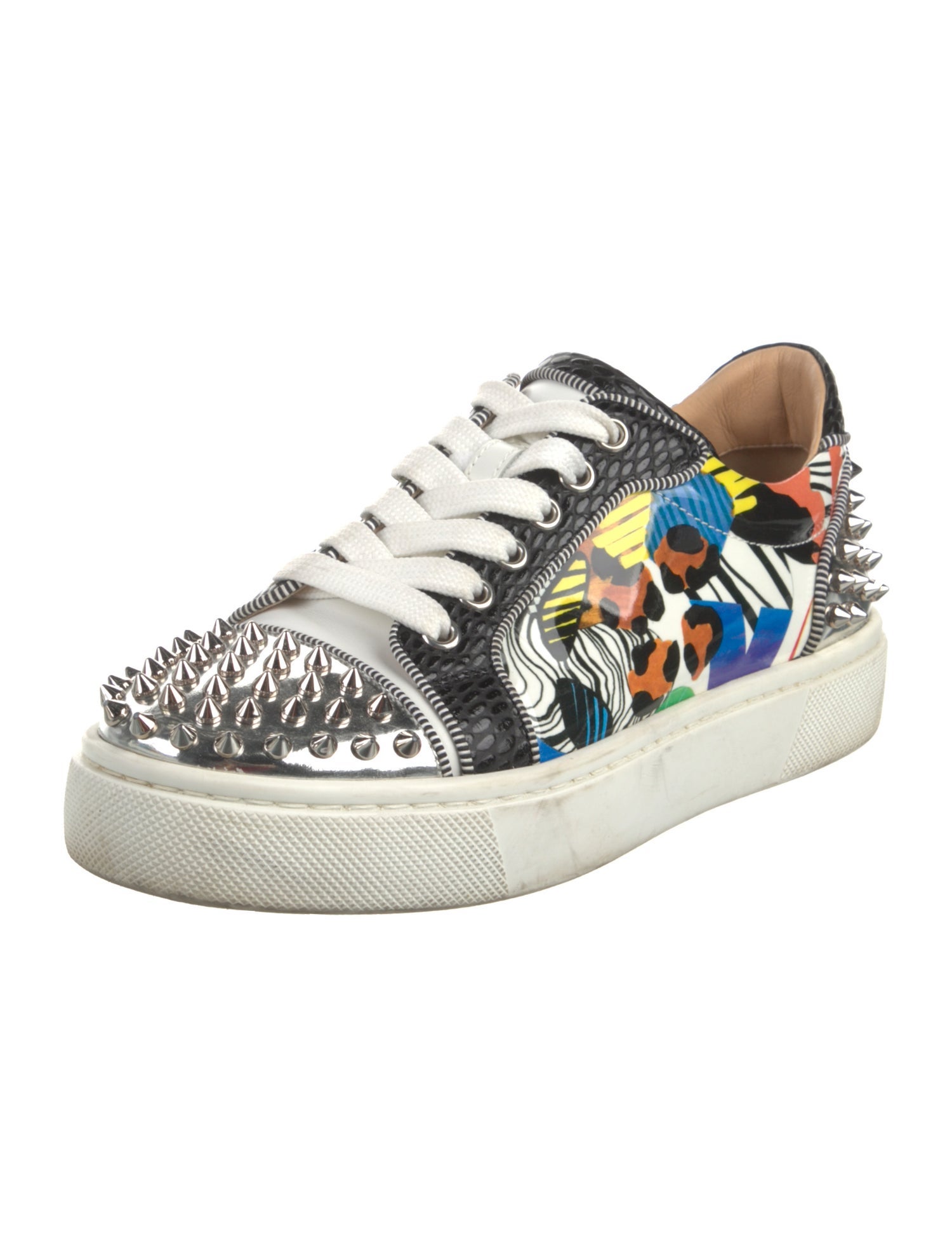 Christian Louboutin Spike Accents Patent Leather Sneakers