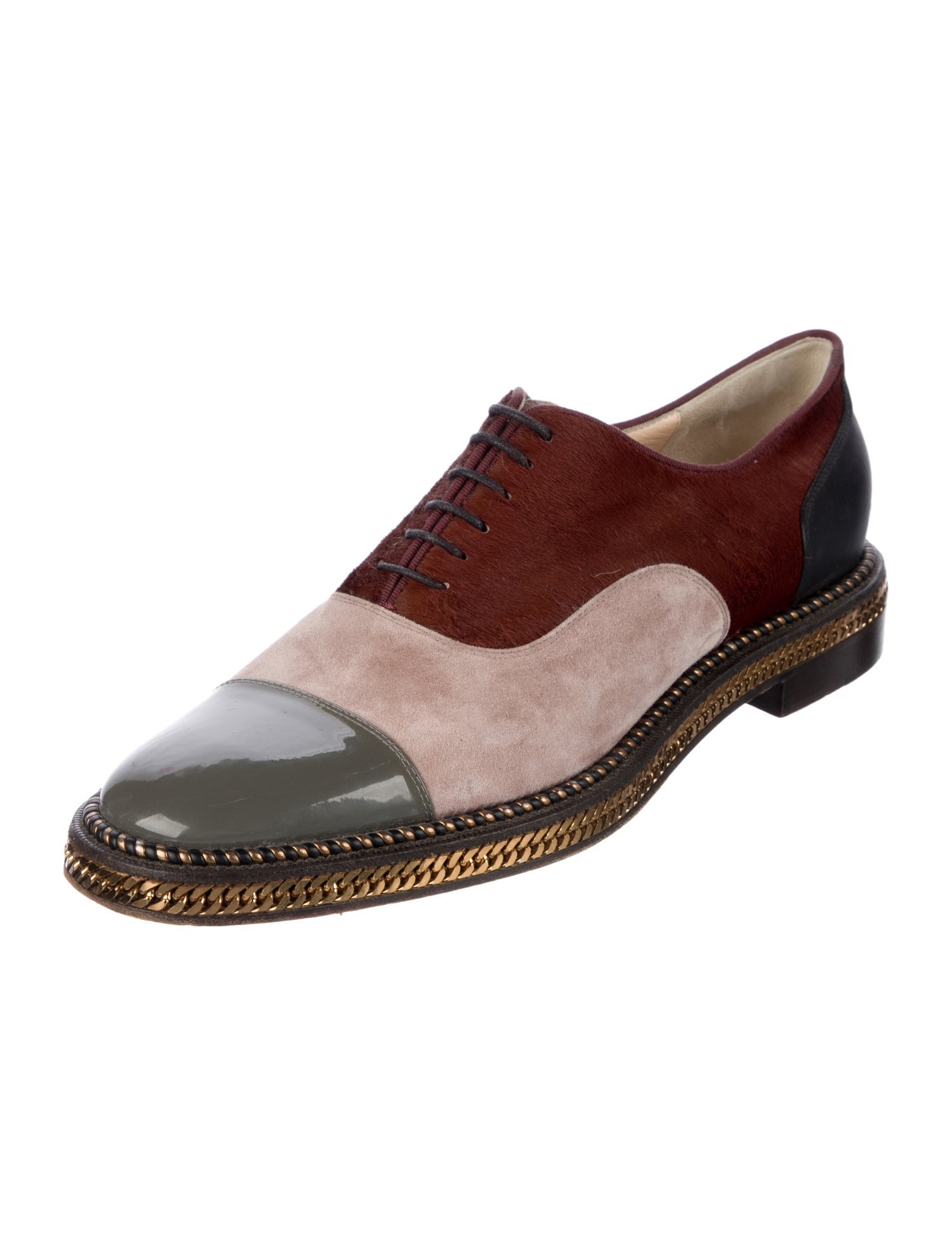 Christian Louboutin Calf Hair Colorblock Pattern Oxfords
