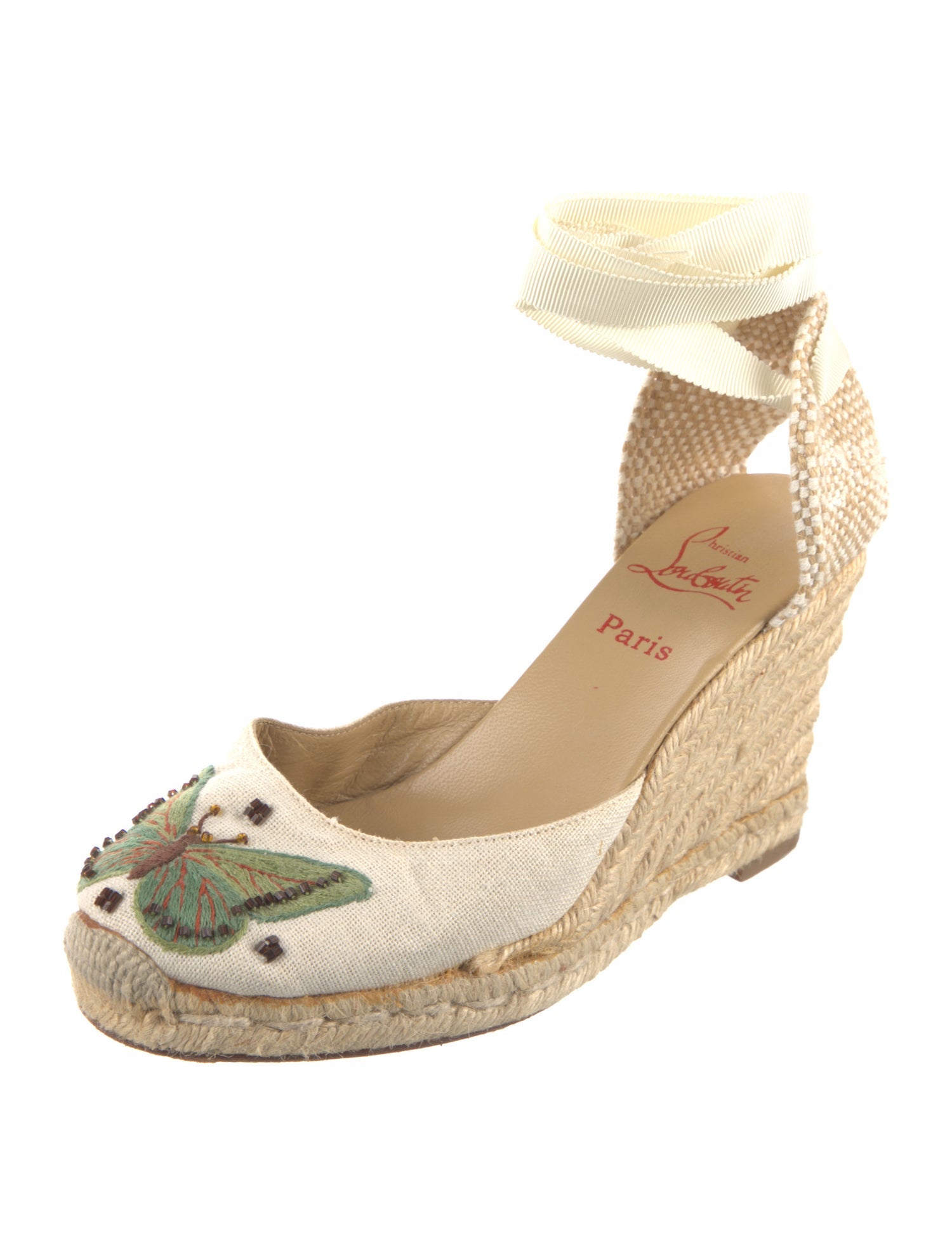 Christian Louboutin Canvas Graphic Print Slingback Pumps