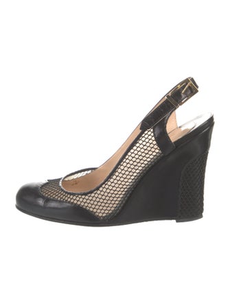 Christian Louboutin Leather Mesh Accents Slingback Pumps