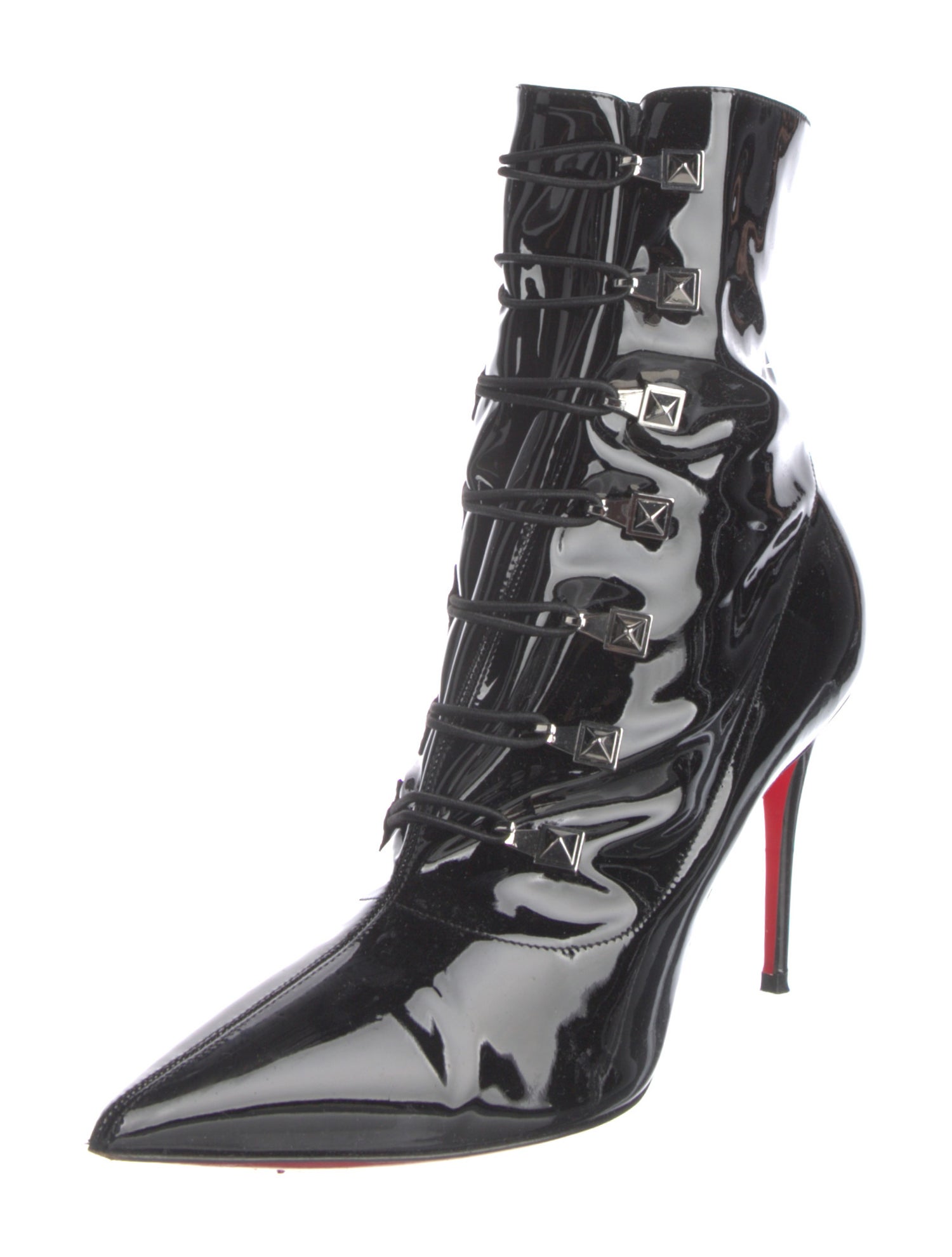 Christian Louboutin Spike Accents Patent Leather Lace-Up Boots
