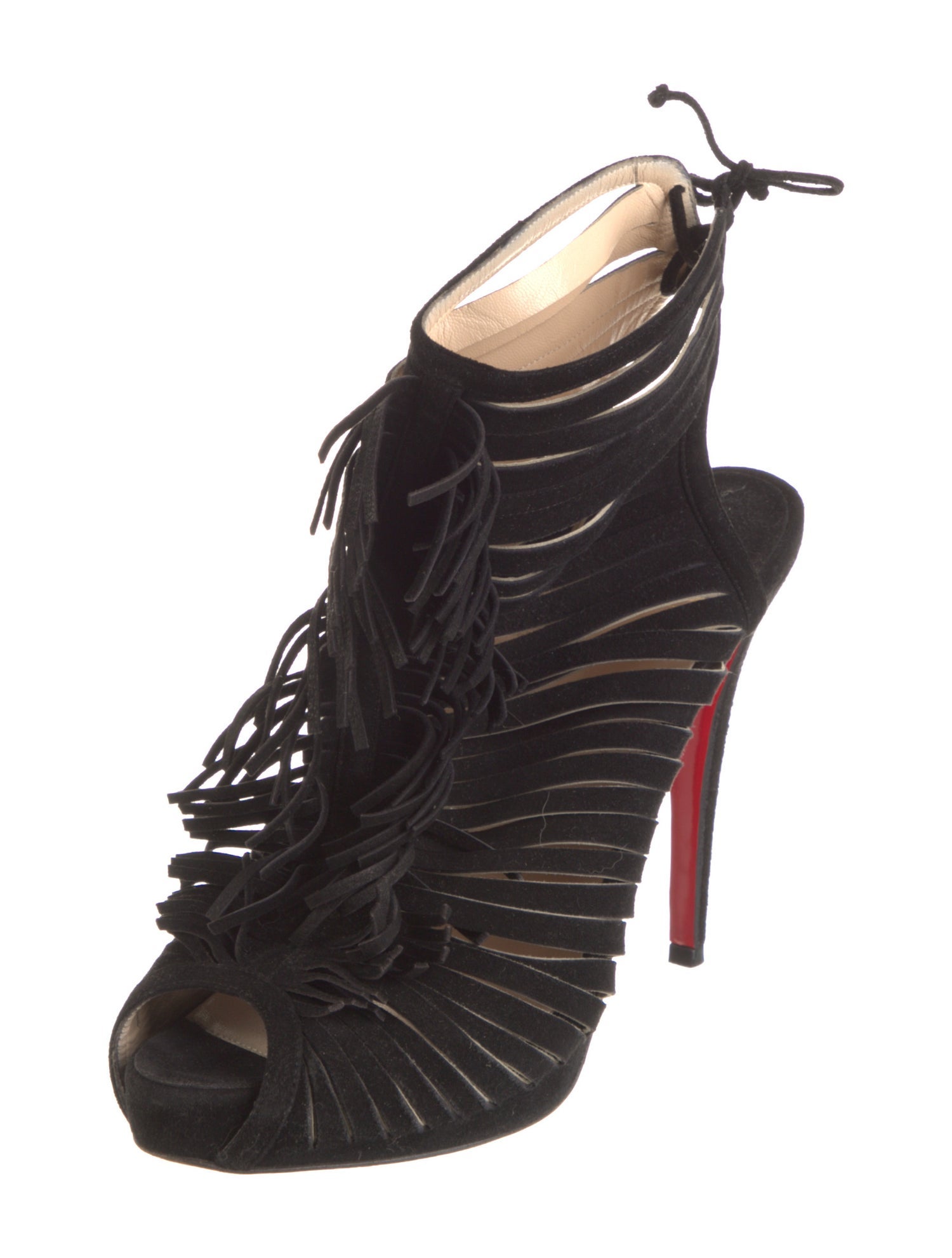 Christian Louboutin Suede Fringe Trim Accent Slingback Pumps