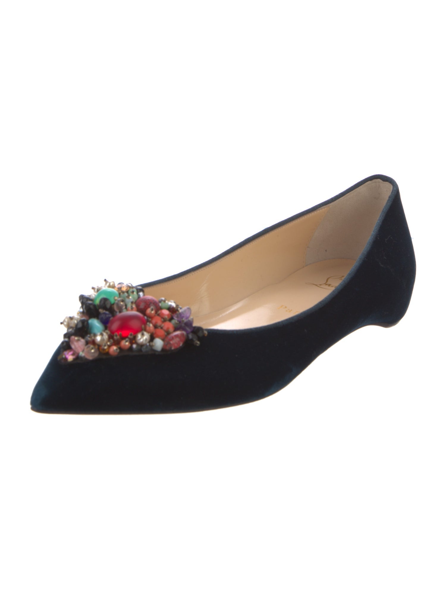 Christian Louboutin Velvet Crystal Embellishments Ballet Flats
