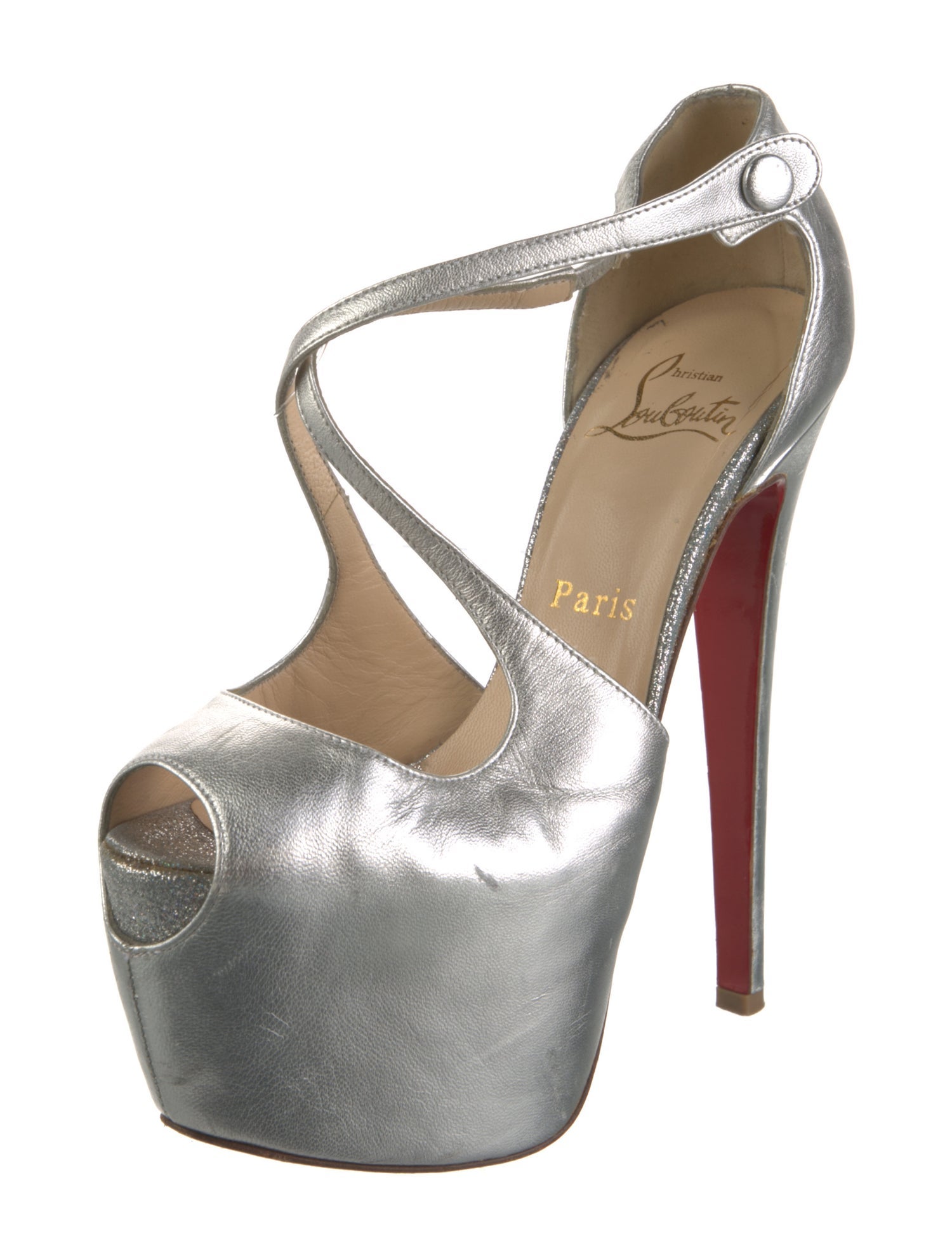 Christian Louboutin Leather Glitter Accents D'Orsay Pumps