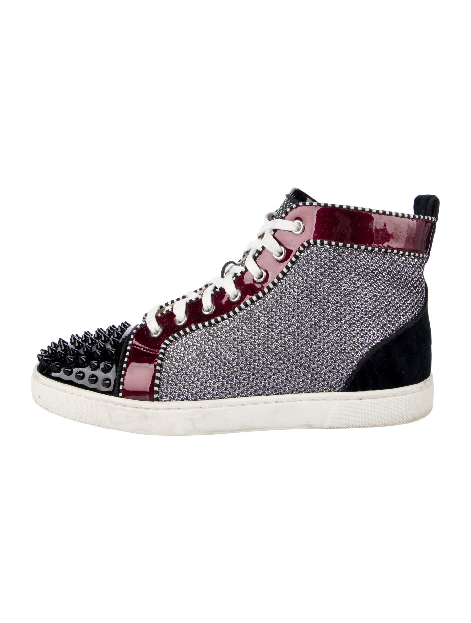 Christian Louboutin Spike Accents Colorblock Pattern Sneakers