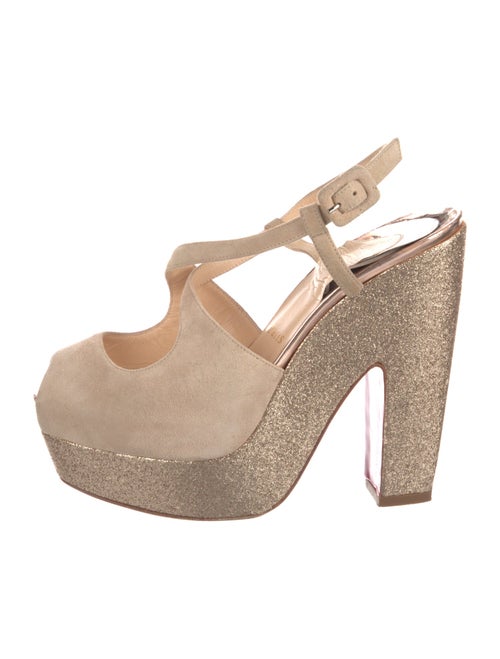 Christian Louboutin Suede Glitter Accents Slingback Pumps