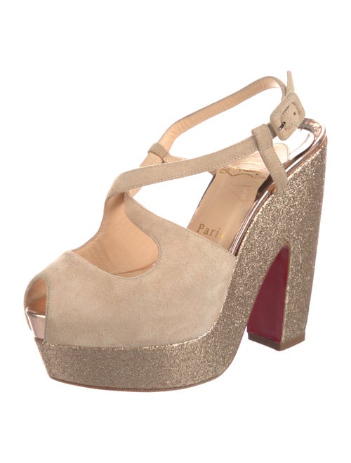 Christian Louboutin Suede Glitter Accents Slingback Pumps