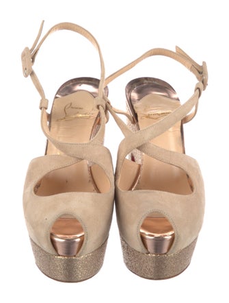 Christian Louboutin Suede Glitter Accents Slingback Pumps