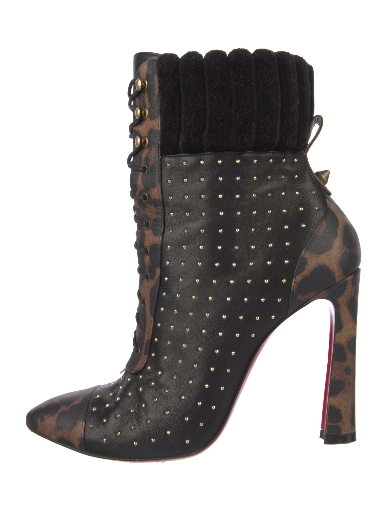 Christian Louboutin Spike Accents Leather Lace-Up Boots