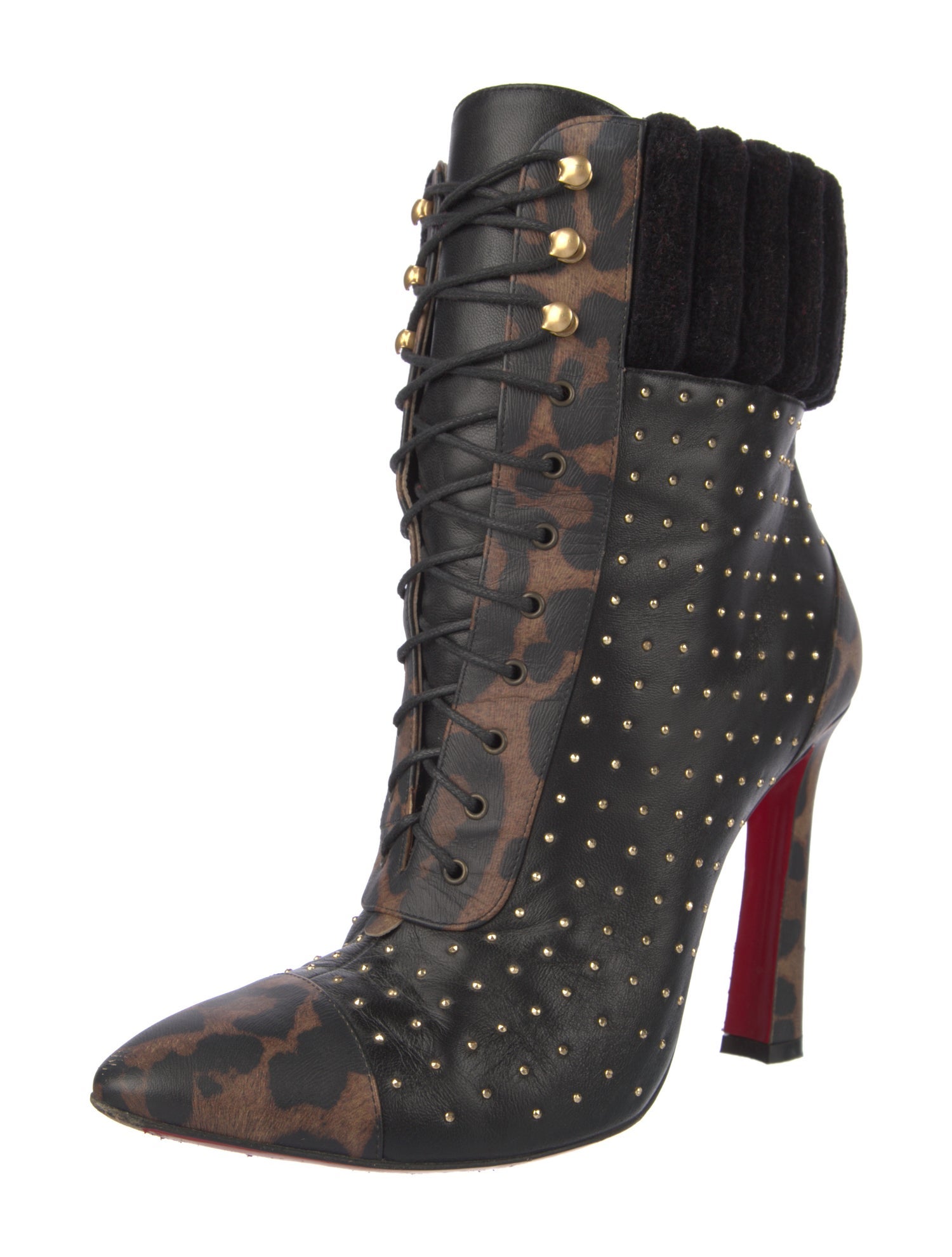 Christian Louboutin Spike Accents Leather Lace-Up Boots