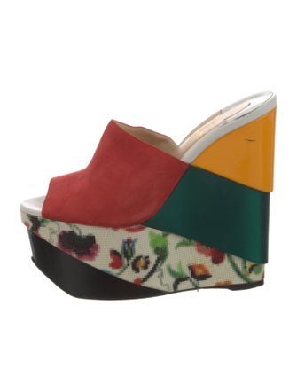 Christian Louboutin Suede Floral Print Slides