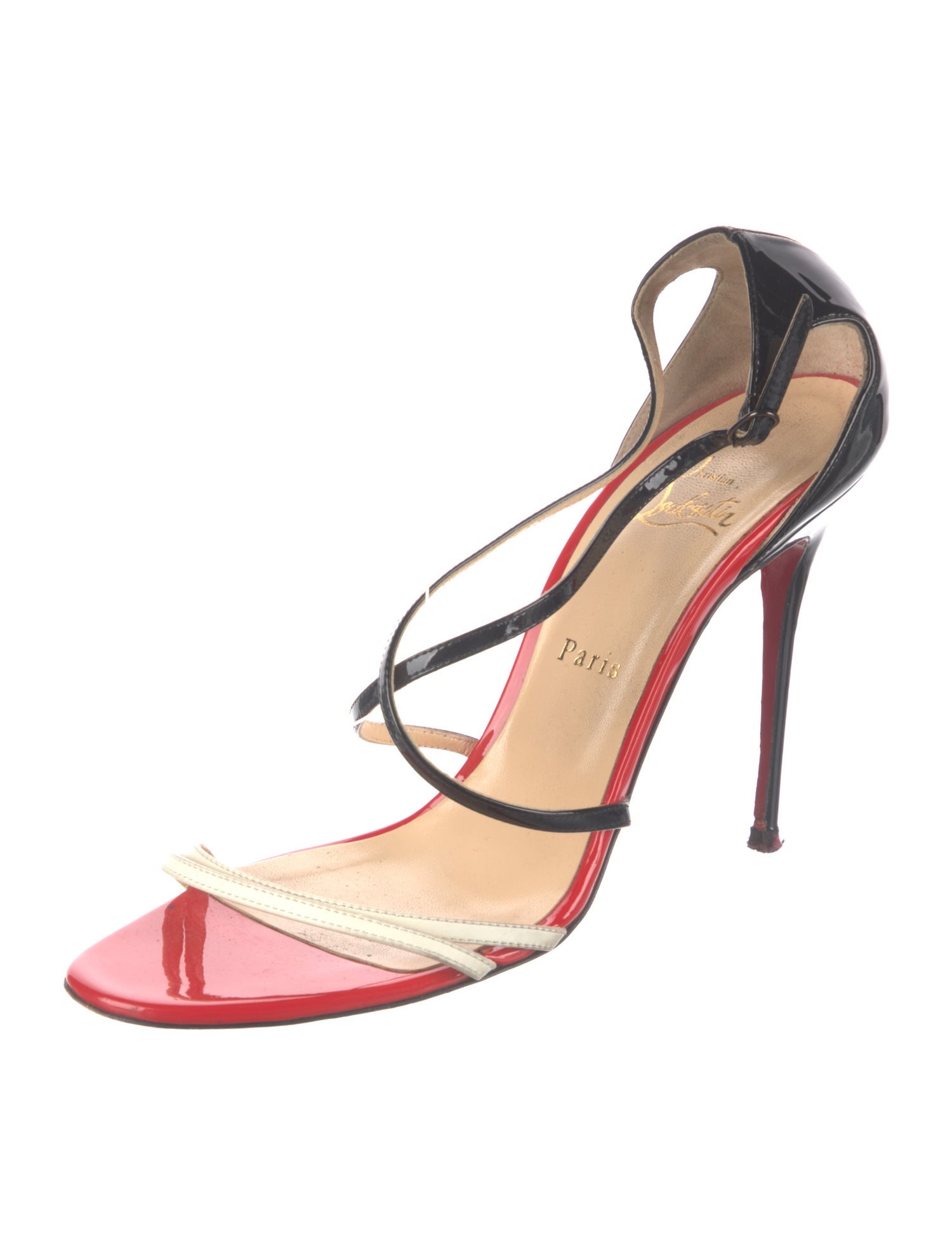 Christian Louboutin Patent Leather Colorblock Pattern Slingback Sandals