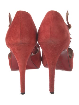 Christian Louboutin Suede Fringe Trim Accent T-Strap Pumps