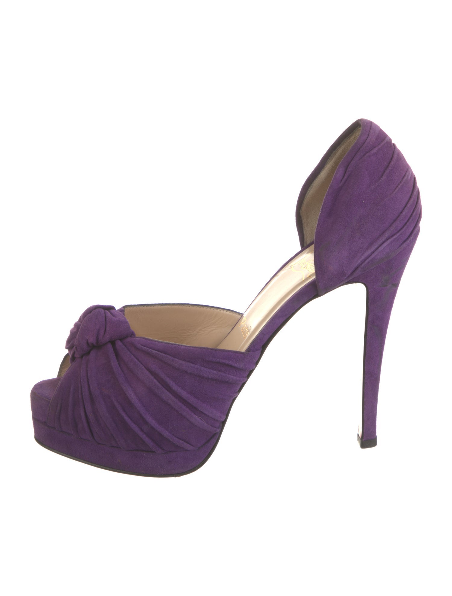 Christian Louboutin Suede Pleated Accents D'Orsay Pumps