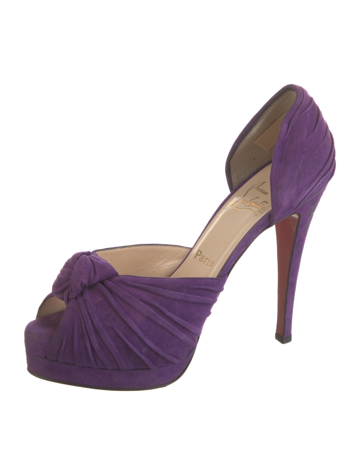 Christian Louboutin Suede Pleated Accents D'Orsay Pumps