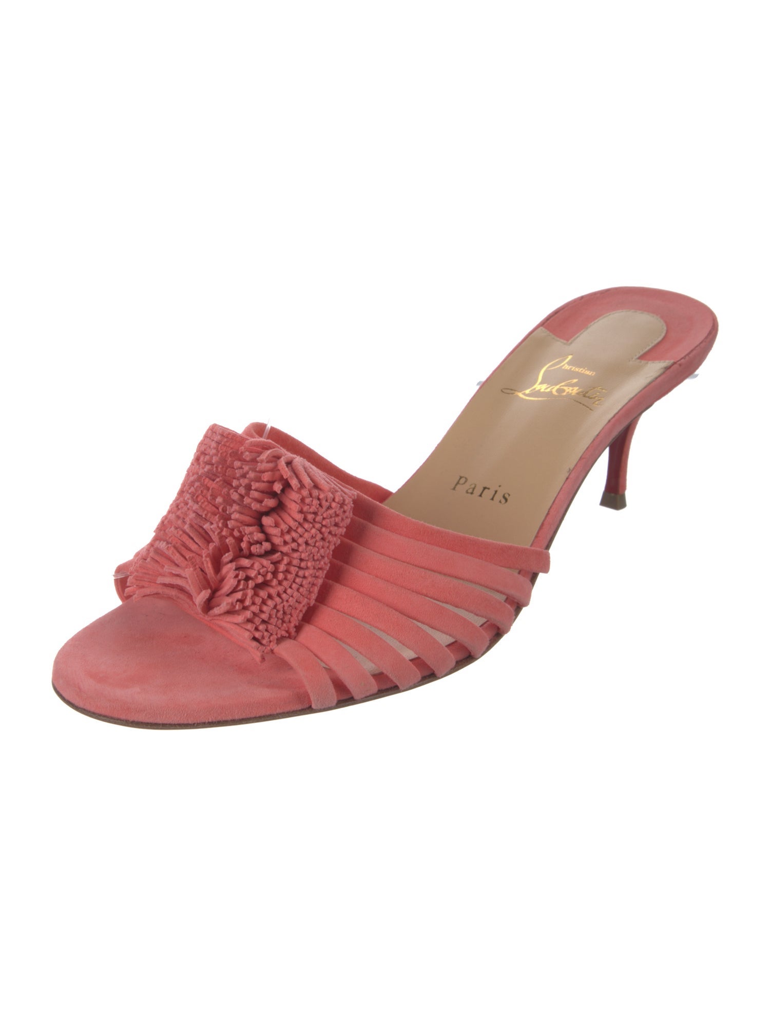 Christian Louboutin Suede Fringe Trim Accent Slides