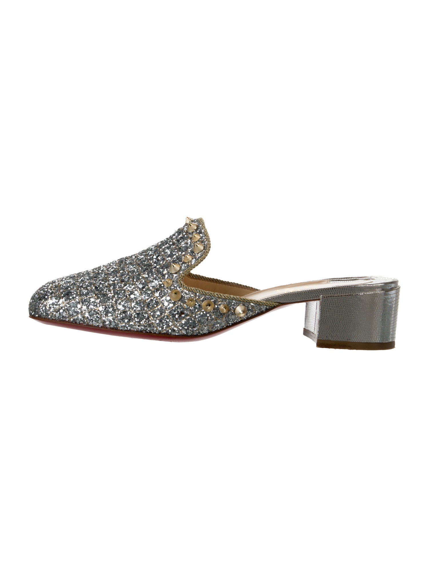 Christian Louboutin Spike Accents Glitter Mules