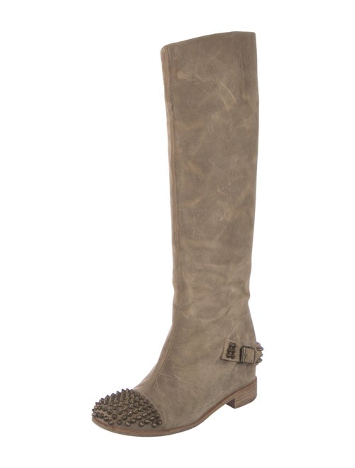 Christian Louboutin Spike Accents Suede Riding Boots