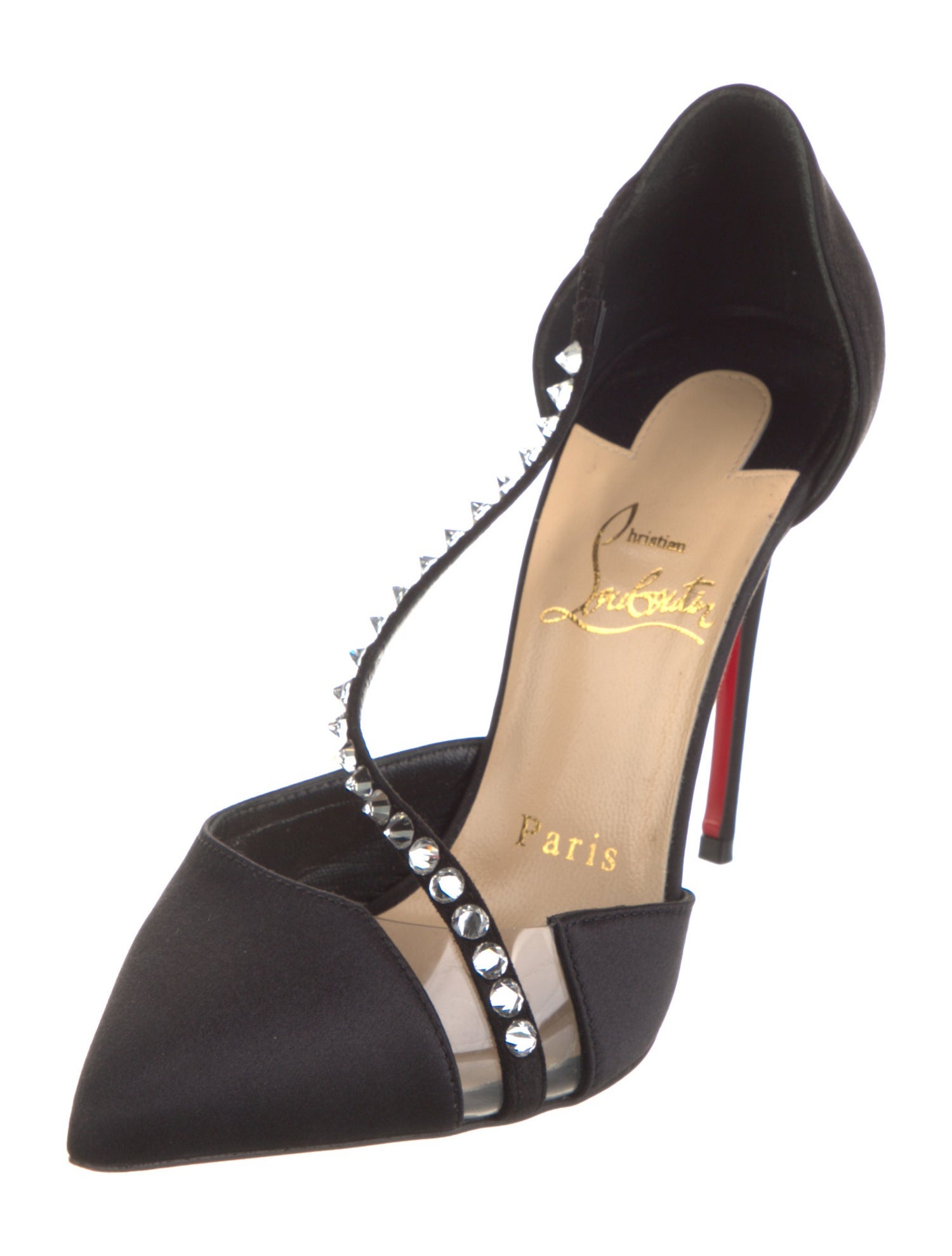Christian Louboutin Spike Accents Satin D'Orsay Pumps