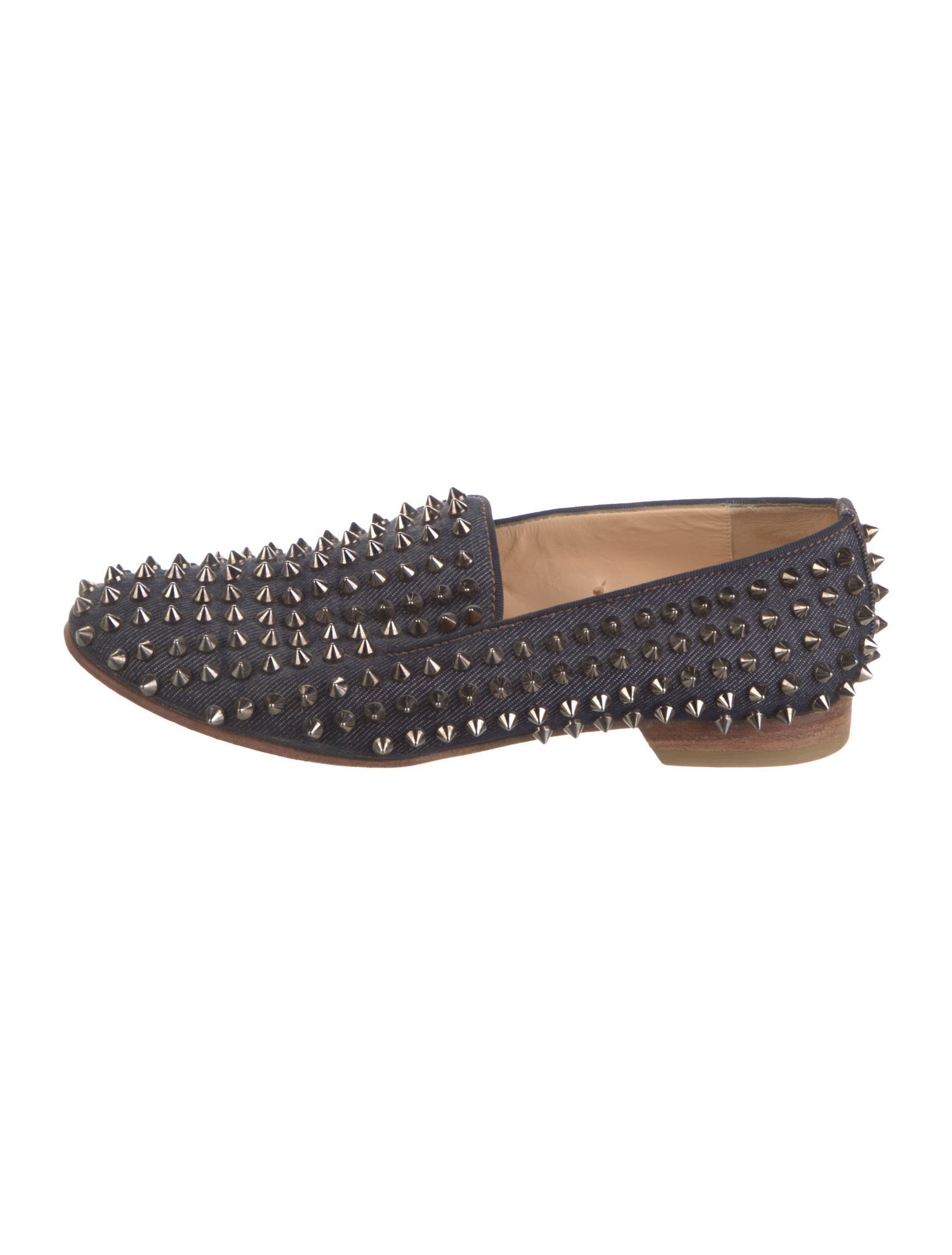 Christian Louboutin Spike Accents Denim Loafers