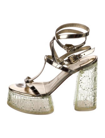 Christian Louboutin Patent Leather Crystal Embellishments T-Strap Sandals