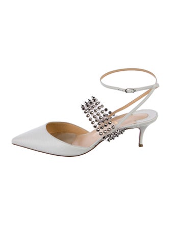 Christian Louboutin Spike Accents Leather Slingback Flats
