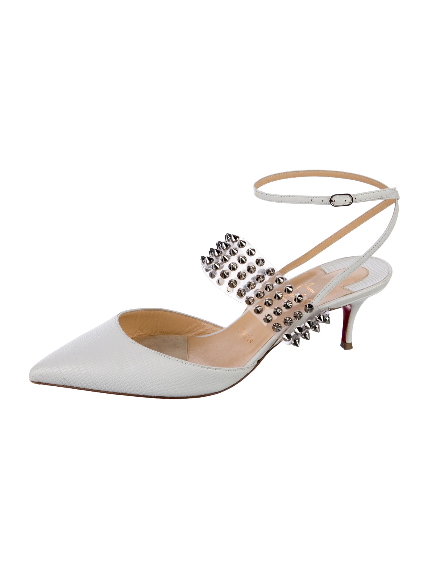 Christian Louboutin Spike Accents Leather Slingback Flats