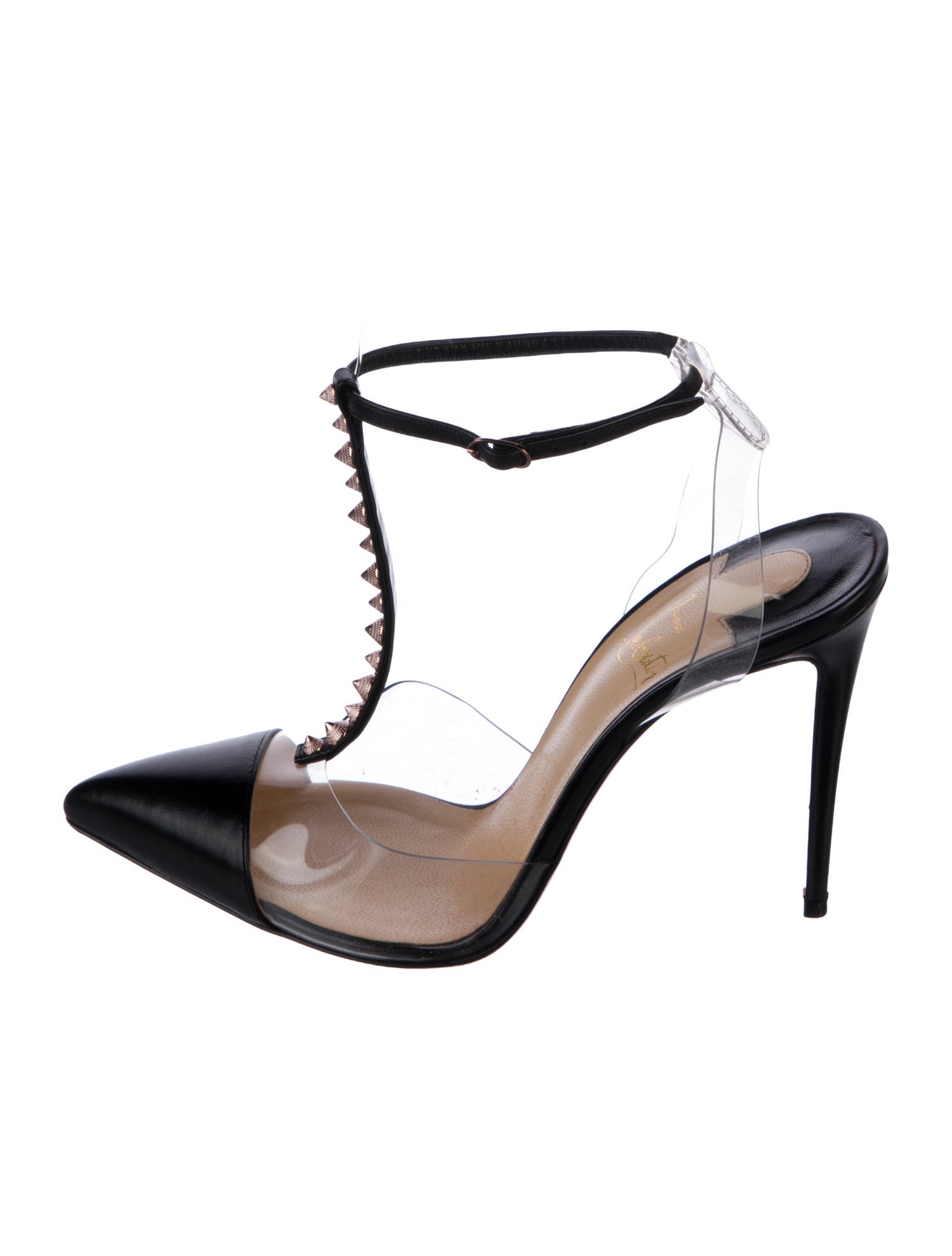 Christian Louboutin Spike Accents Leather T-Strap Pumps