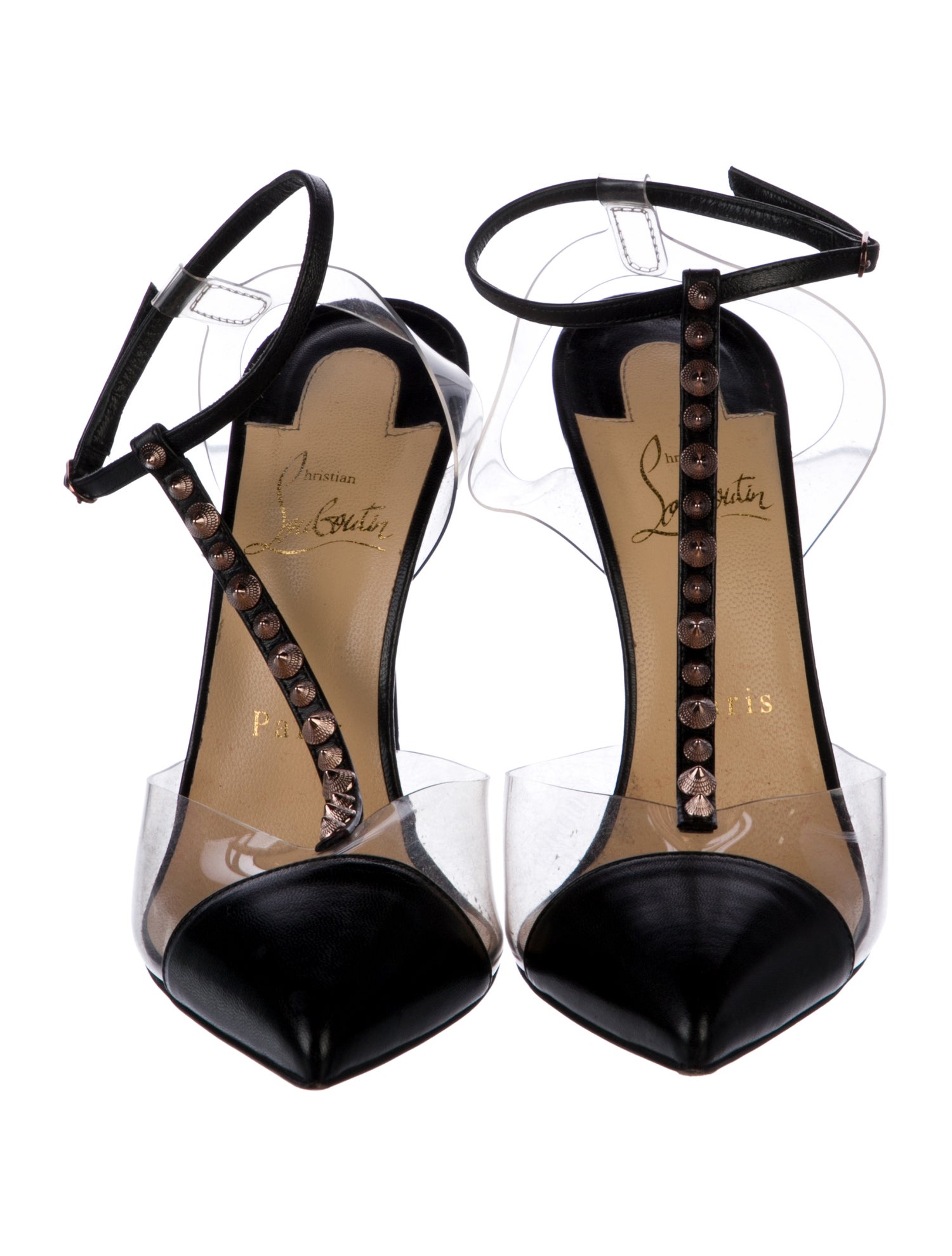 Christian Louboutin Spike Accents Leather T-Strap Pumps