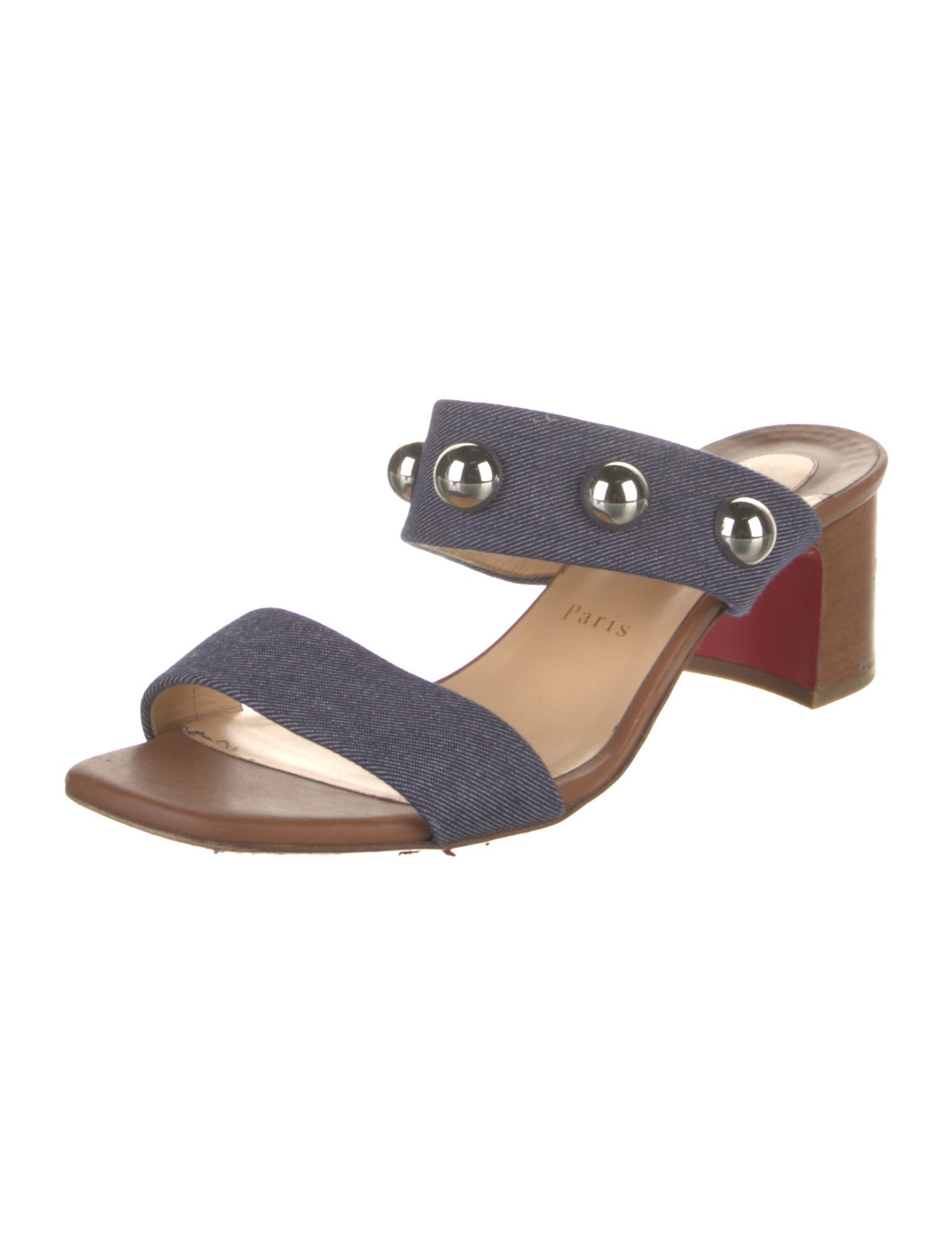 Christian Louboutin Denim Studded Accents Slides