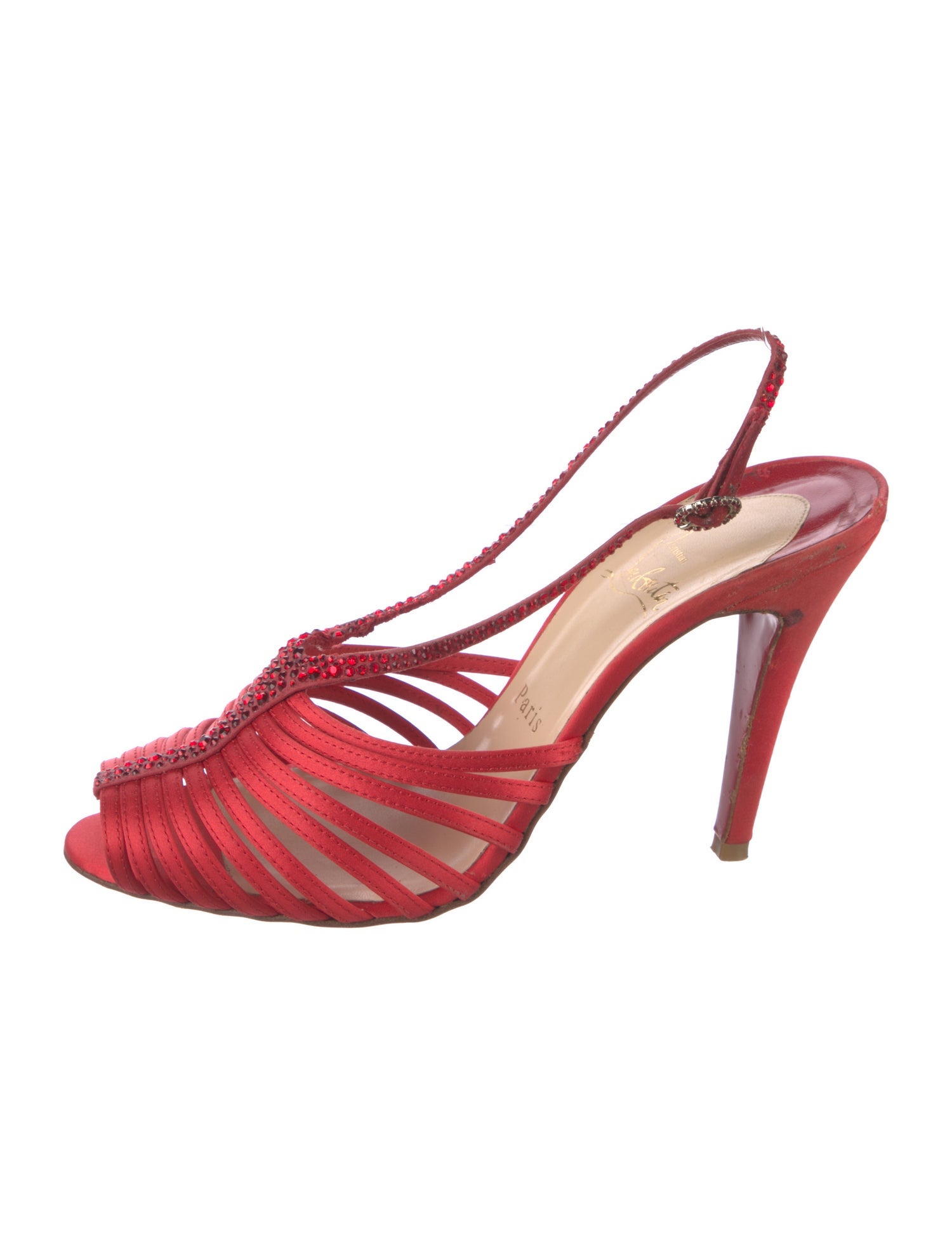 Christian Louboutin Satin Crystal Embellishments Slingback Sandals