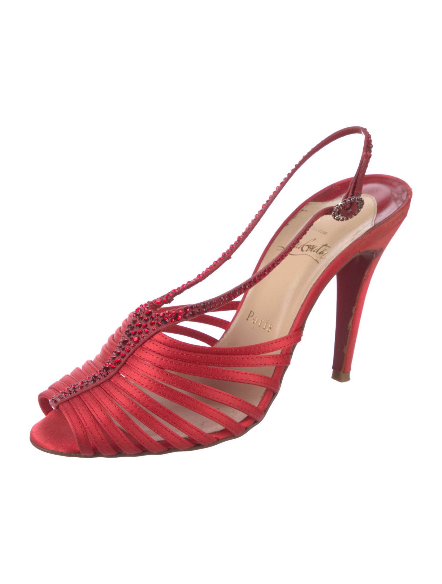 Christian Louboutin Satin Crystal Embellishments Slingback Sandals