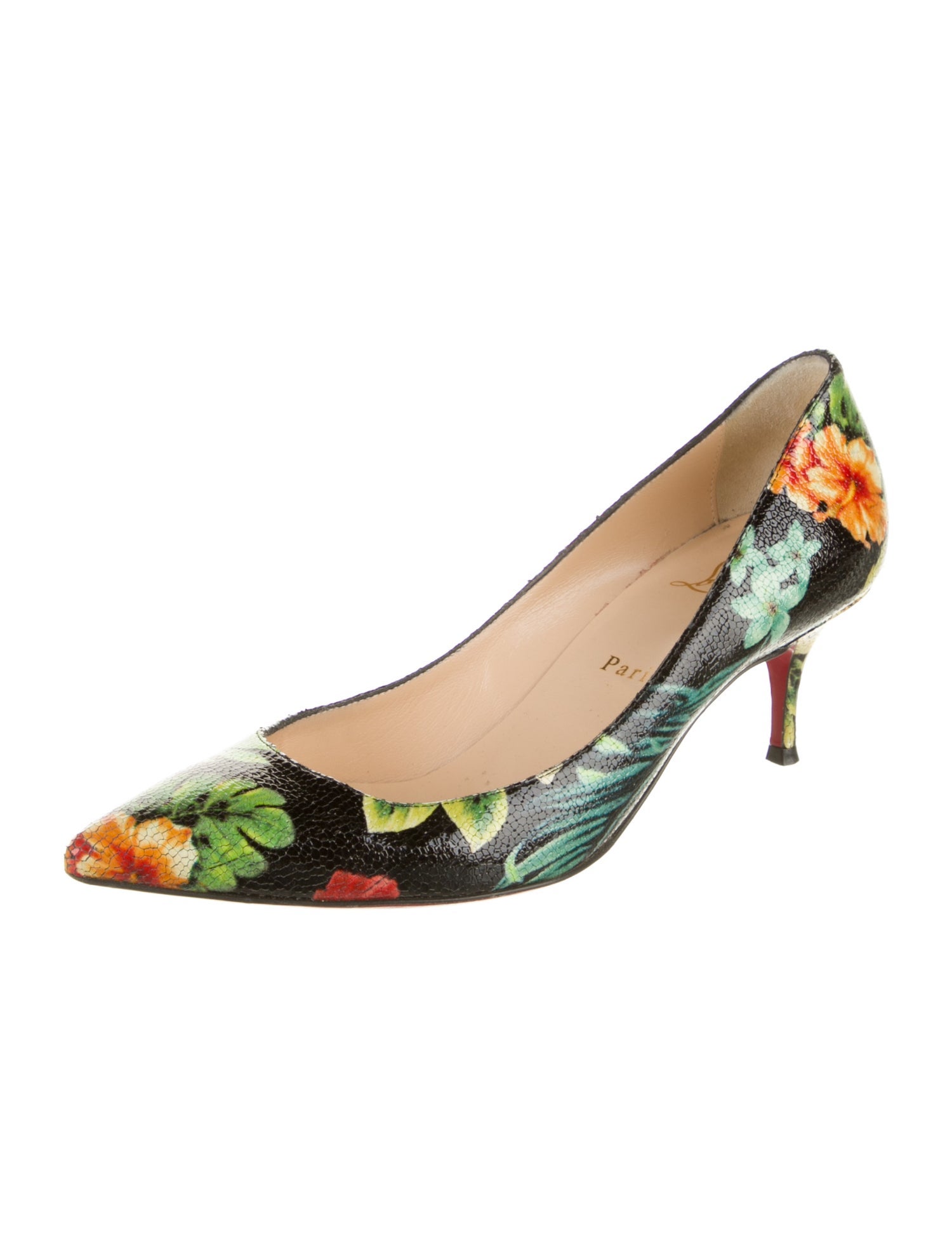 Christian Louboutin Patent Leather Floral Print Pumps