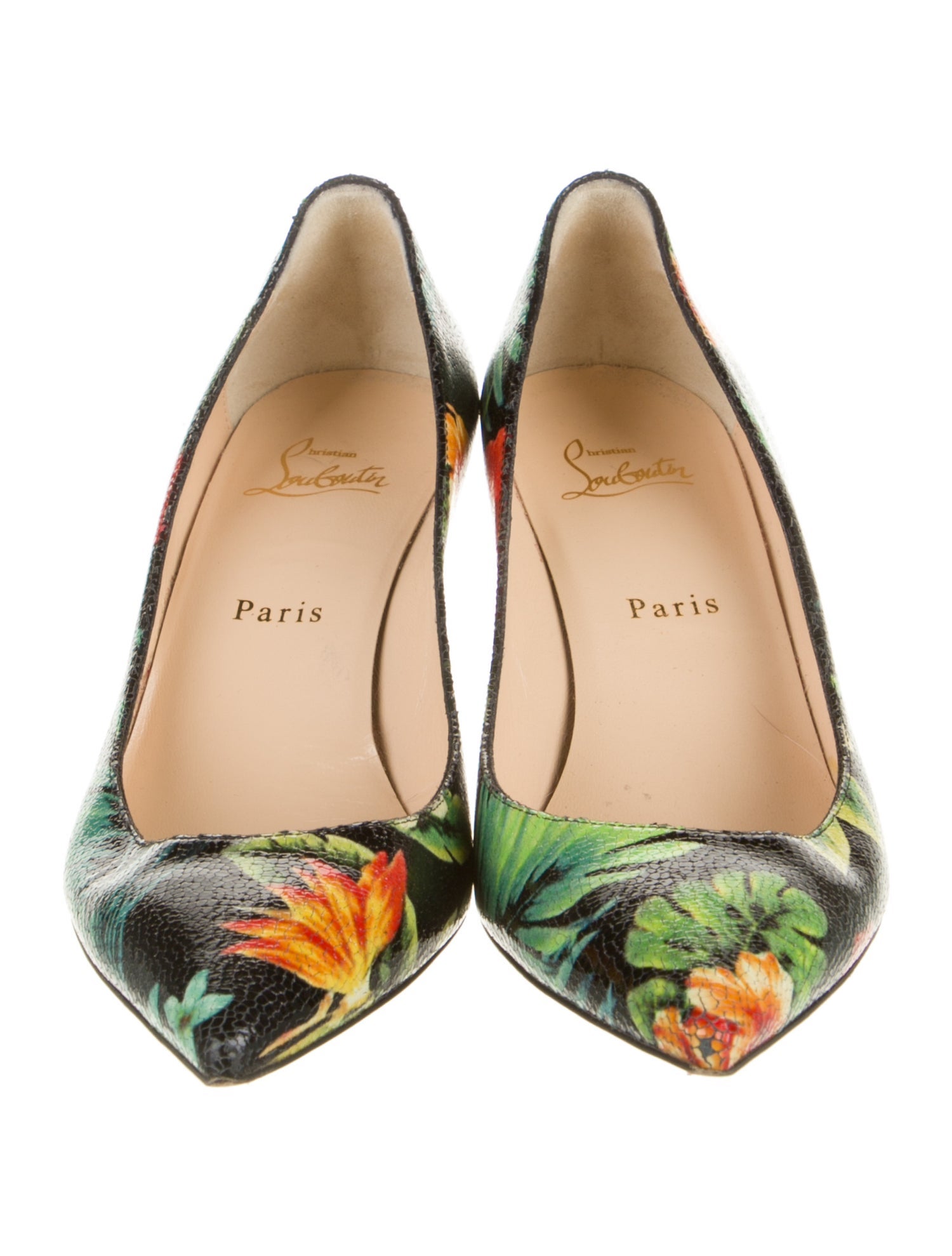 Christian Louboutin Patent Leather Floral Print Pumps