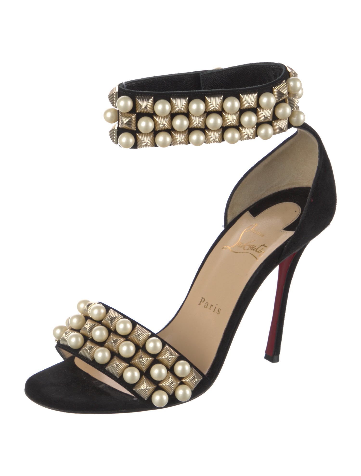 Christian Louboutin Faux Pearl Accents Suede Sandals