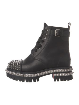 Christian Louboutin Leather Studded Accents Combat Boots