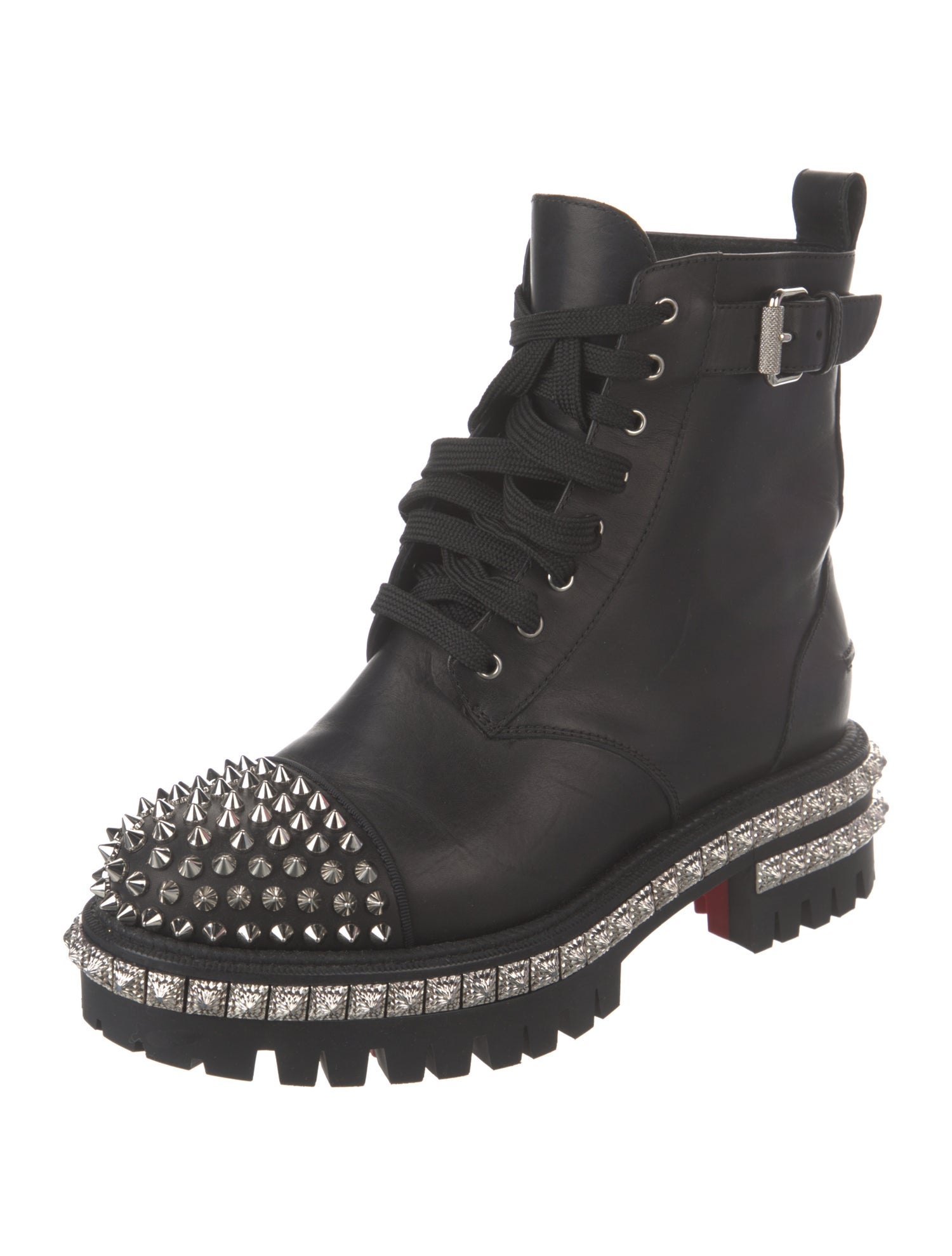 Christian Louboutin Leather Studded Accents Combat Boots