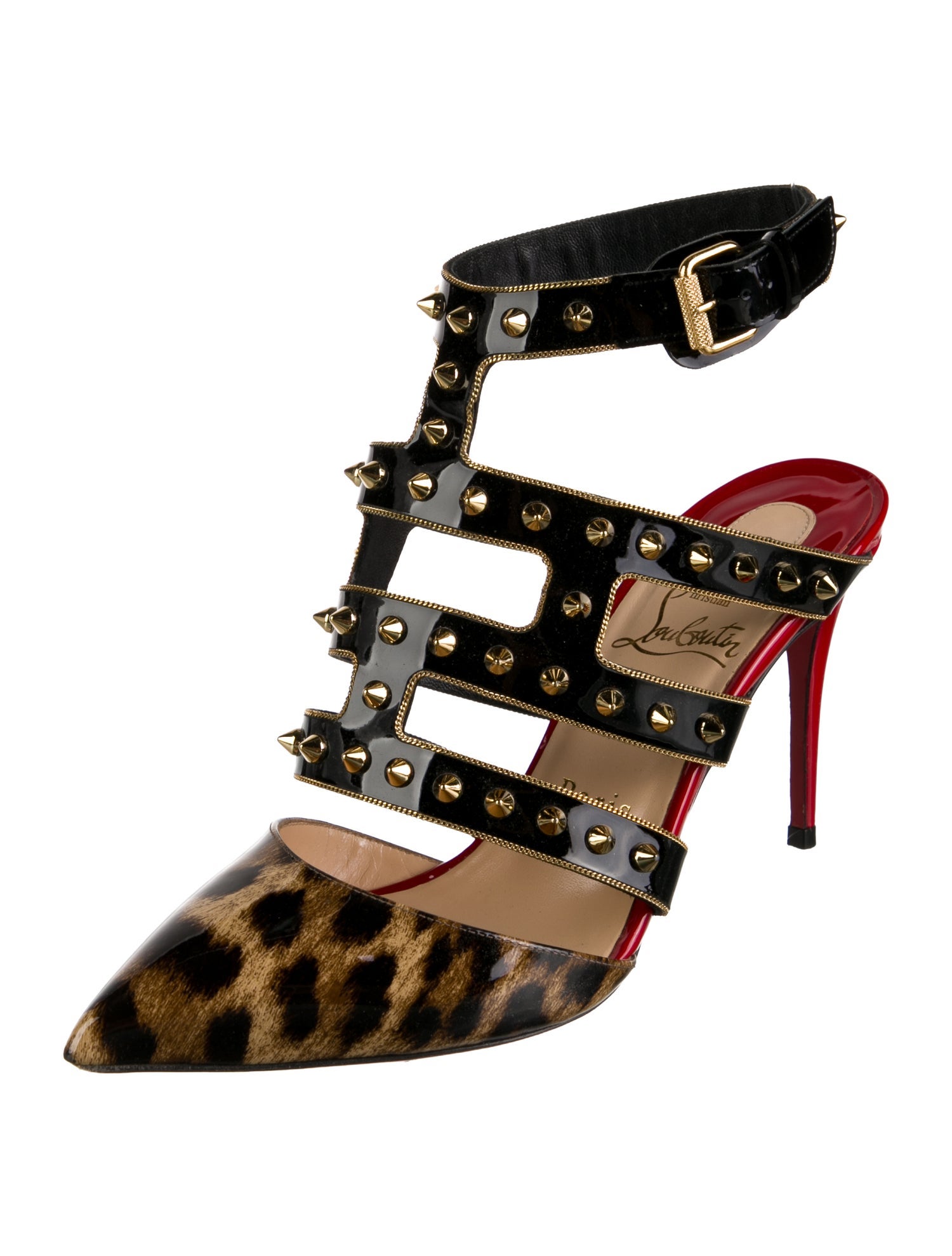 Christian Louboutin Spike Accents Patent Leather T-Strap Pumps