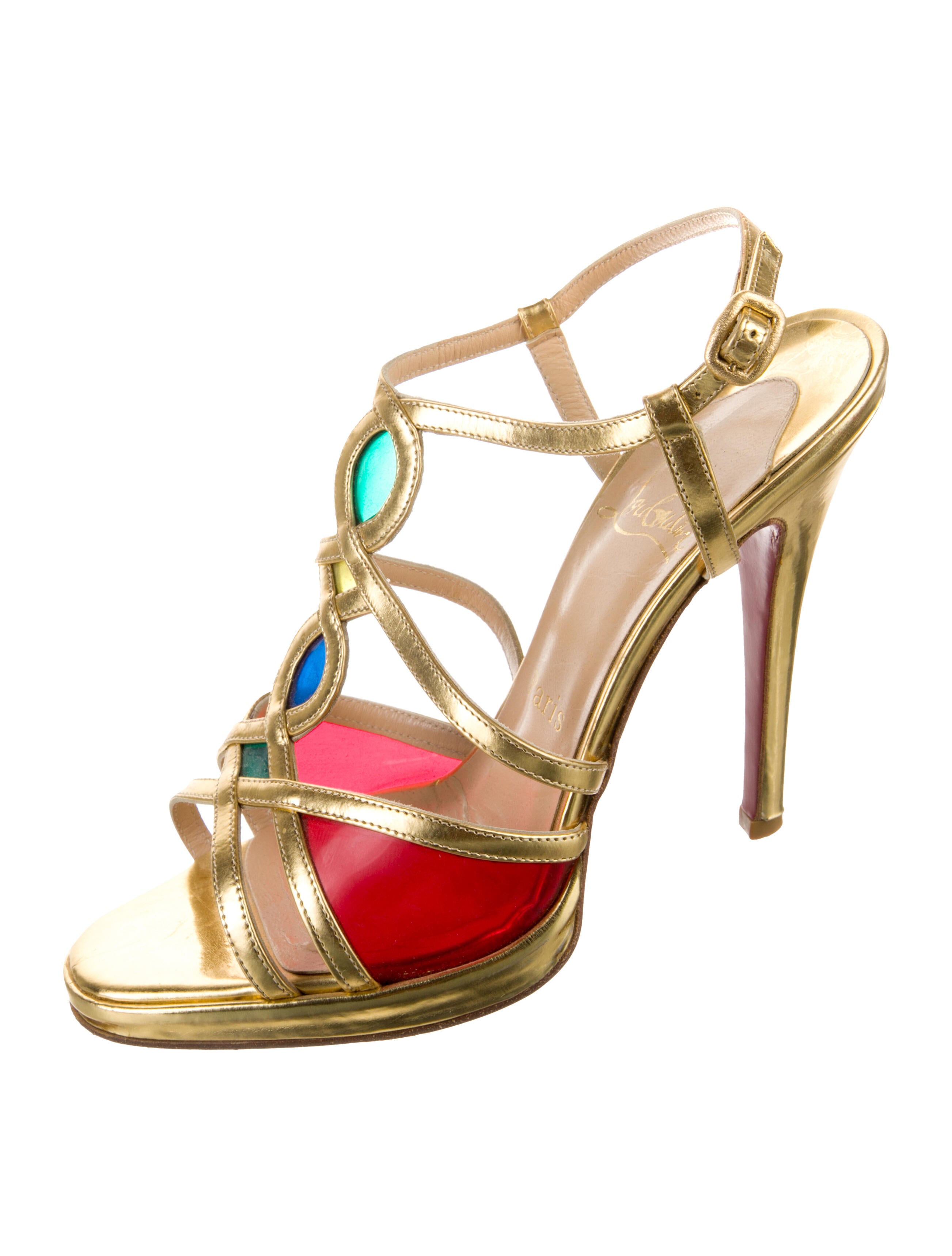 Christian Louboutin Leather Colorblock Pattern T-Strap Sandals