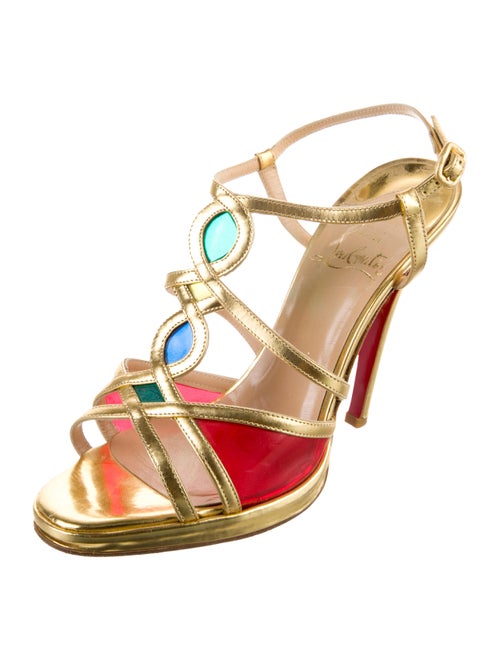 Christian Louboutin Leather Colorblock Pattern T-Strap Sandals