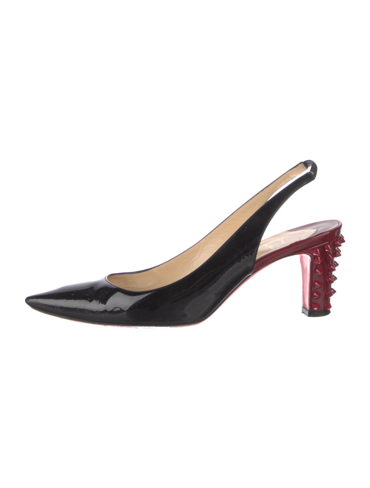 Christian Louboutin Patent Leather Studded Accents Slingback Pumps
