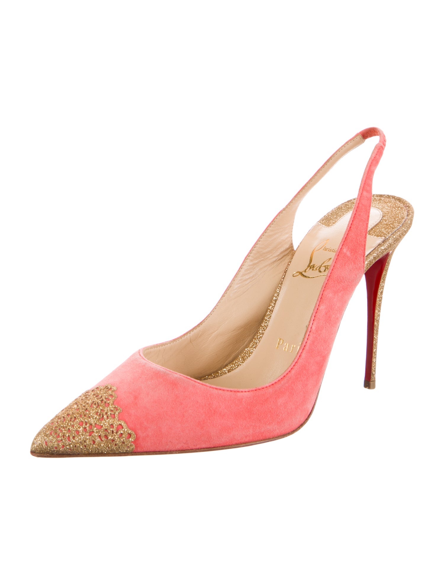 Christian Louboutin Suede Glitter Accents Slingback Pumps